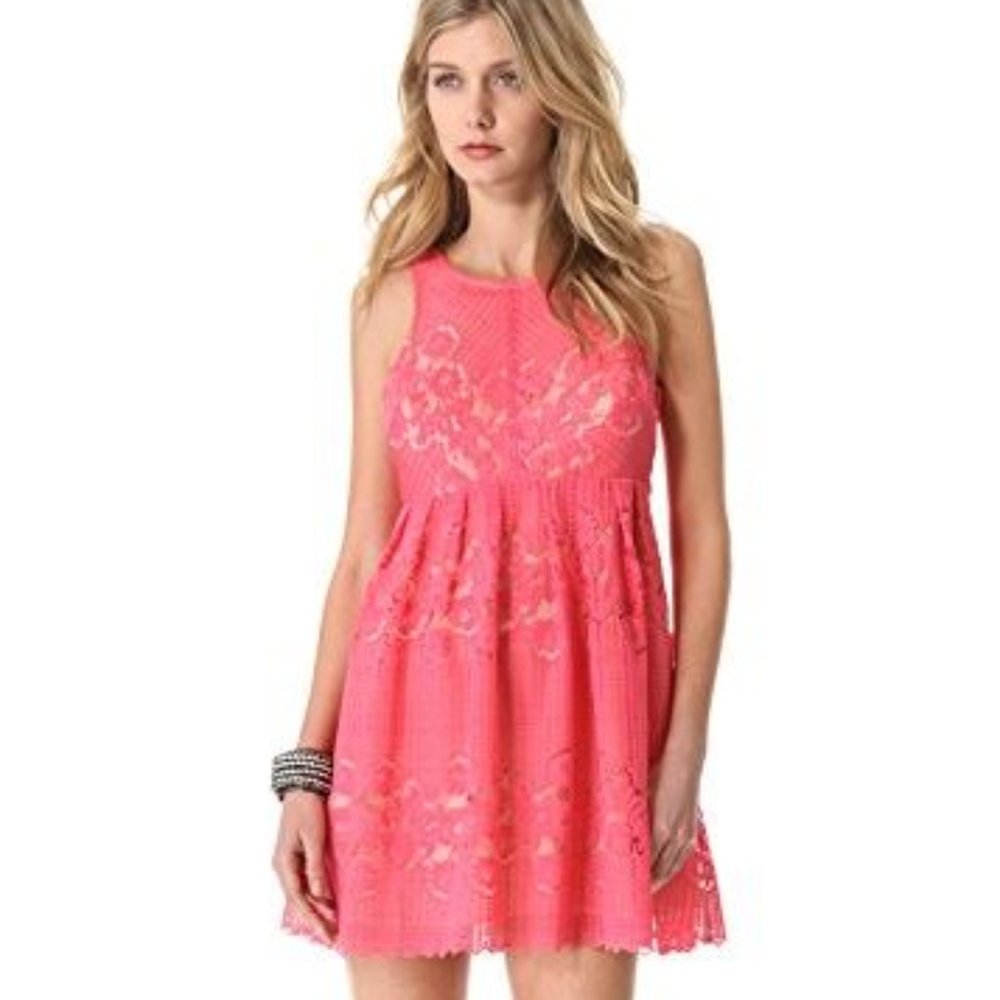 FREE PEOPLE Rocco Lace Dress Coral Pink Size 8 NWT